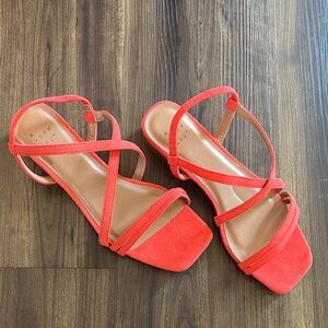 A New Day Women's Red-Orange Strappy Sandals with Low Heel